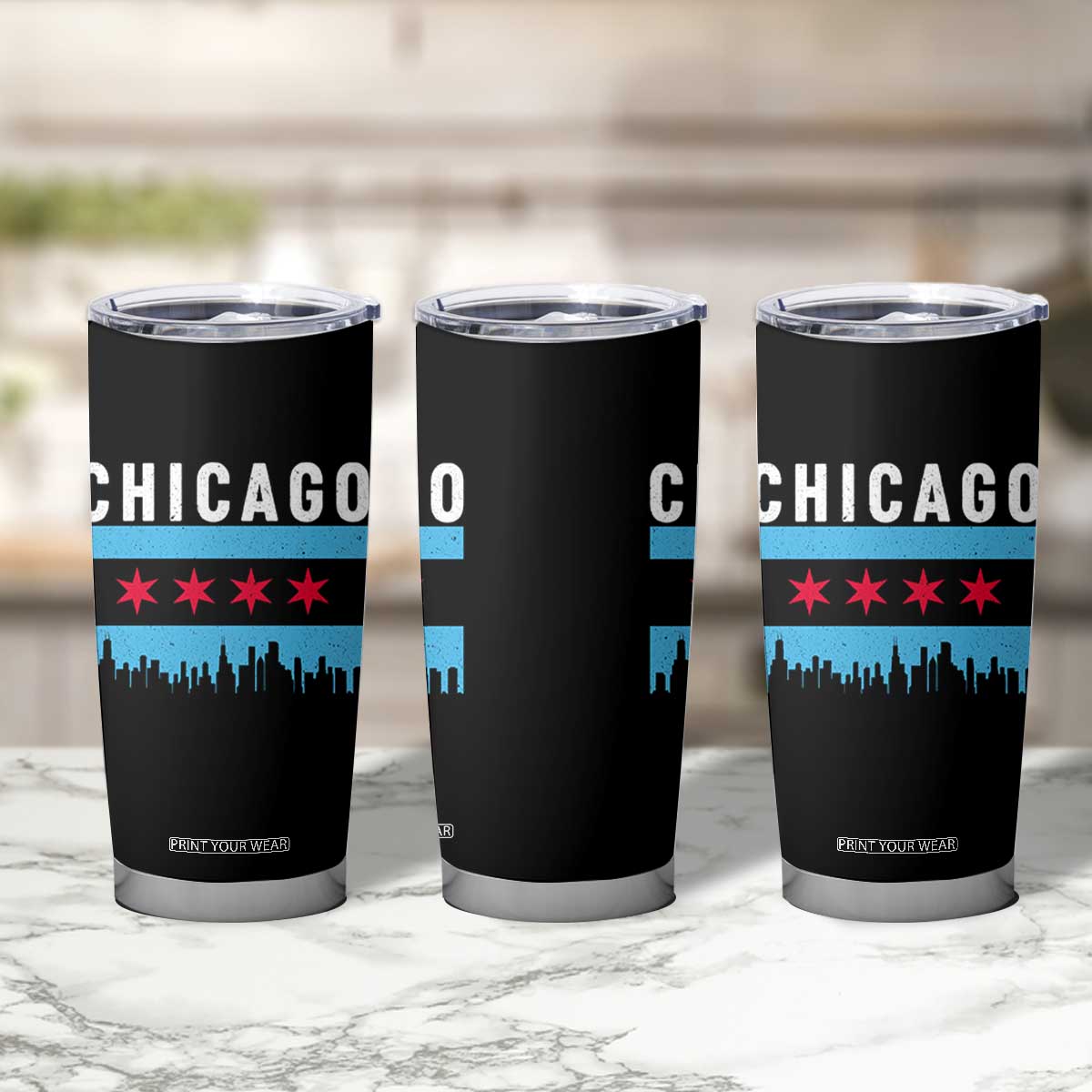 Vintage Chicago City Skyline Flag Tumbler Cup TS14 Print Your Wear