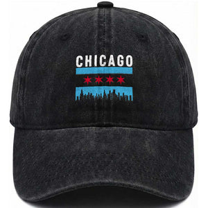 Vintage Chicago City Skyline Flag Washed Cotton Baseball Cap TS14 Print Your Wear