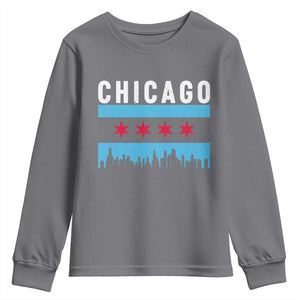 Vintage Chicago City Skyline Flag Youth Sweatshirt TS14 Charcoal Print Your Wear