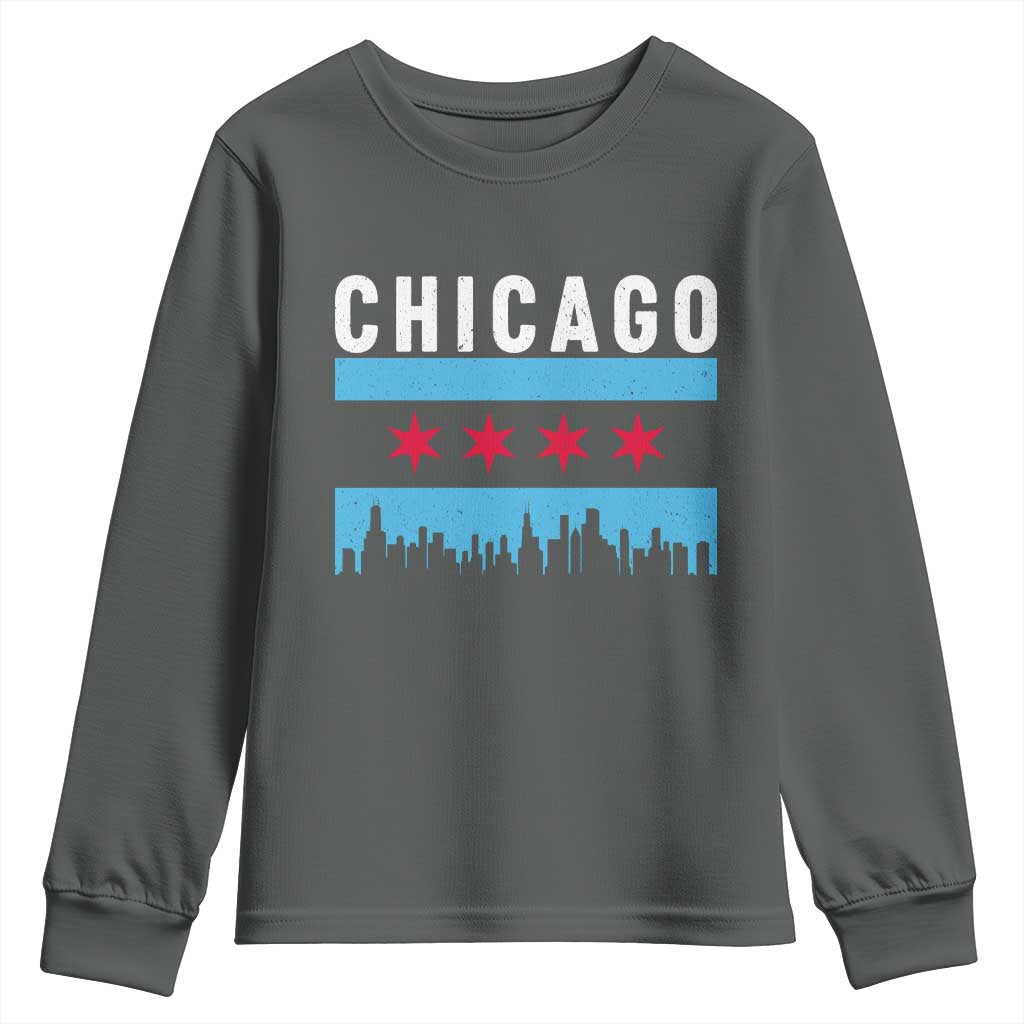 Vintage Chicago City Skyline Flag Youth Sweatshirt TS14 Dark Heather Print Your Wear