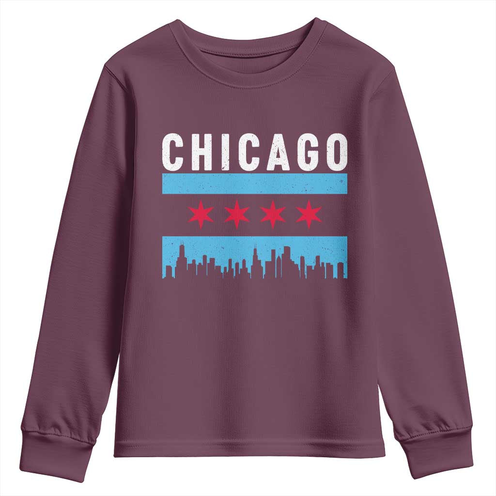 Vintage Chicago City Skyline Flag Youth Sweatshirt TS14 Maroon Print Your Wear