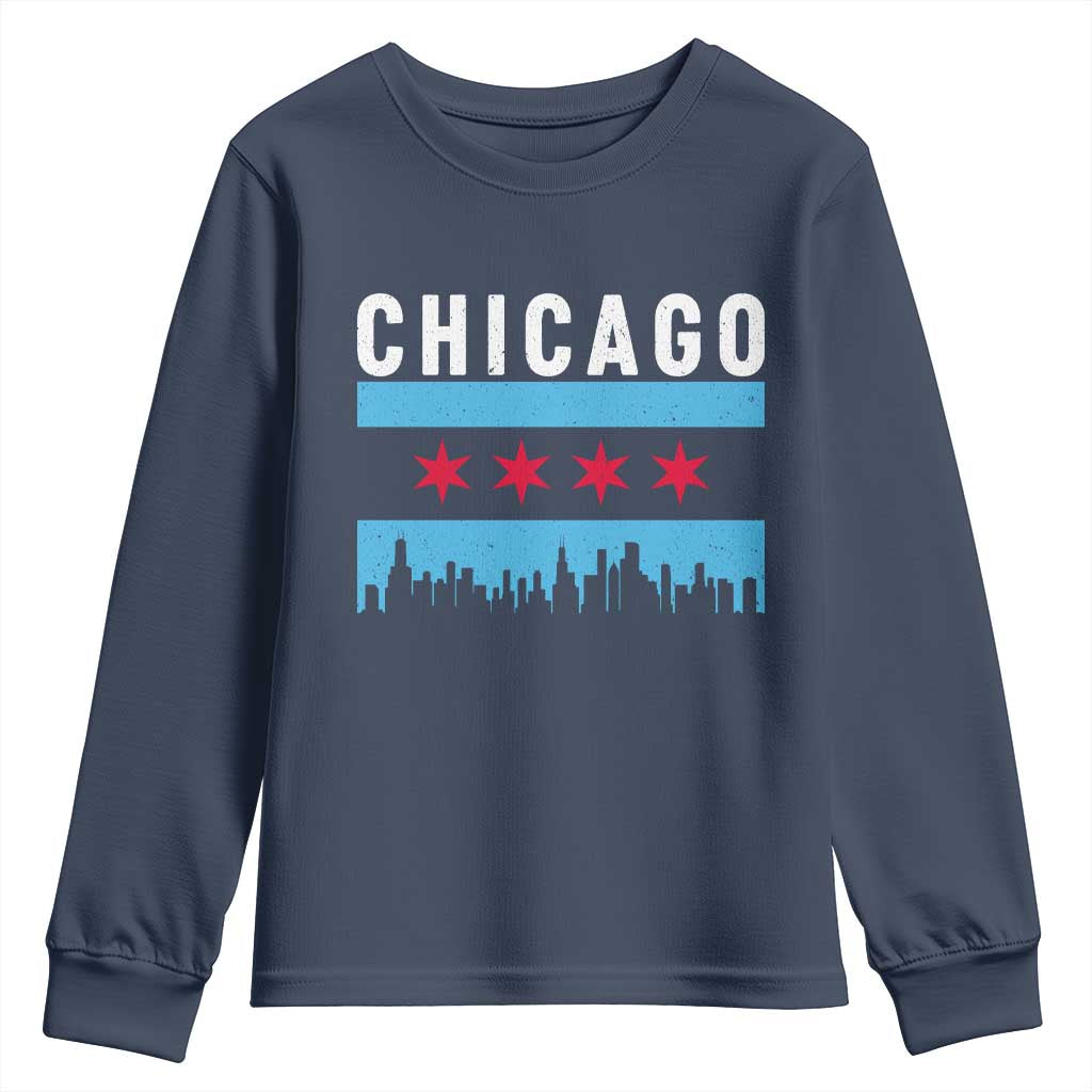 Vintage Chicago City Skyline Flag Youth Sweatshirt TS14 Navy Print Your Wear