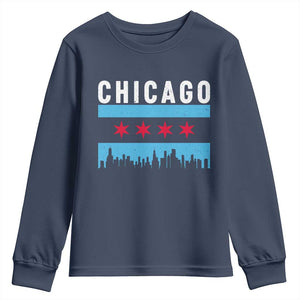 Vintage Chicago City Skyline Flag Youth Sweatshirt TS14 Navy Print Your Wear