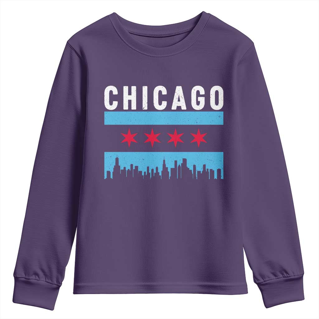 Vintage Chicago City Skyline Flag Youth Sweatshirt TS14 Purple Print Your Wear