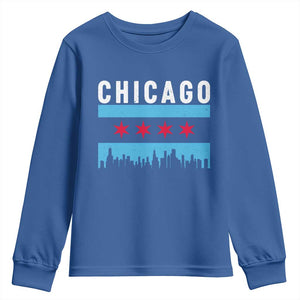 Vintage Chicago City Skyline Flag Youth Sweatshirt TS14 Royal Blue Print Your Wear