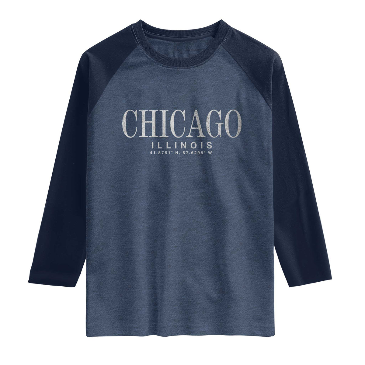 Chicago Illinois IL Est 1837 Vintage Travel Souvenir Raglan Shirt TS14 Heather Denim Navy Print Your Wear