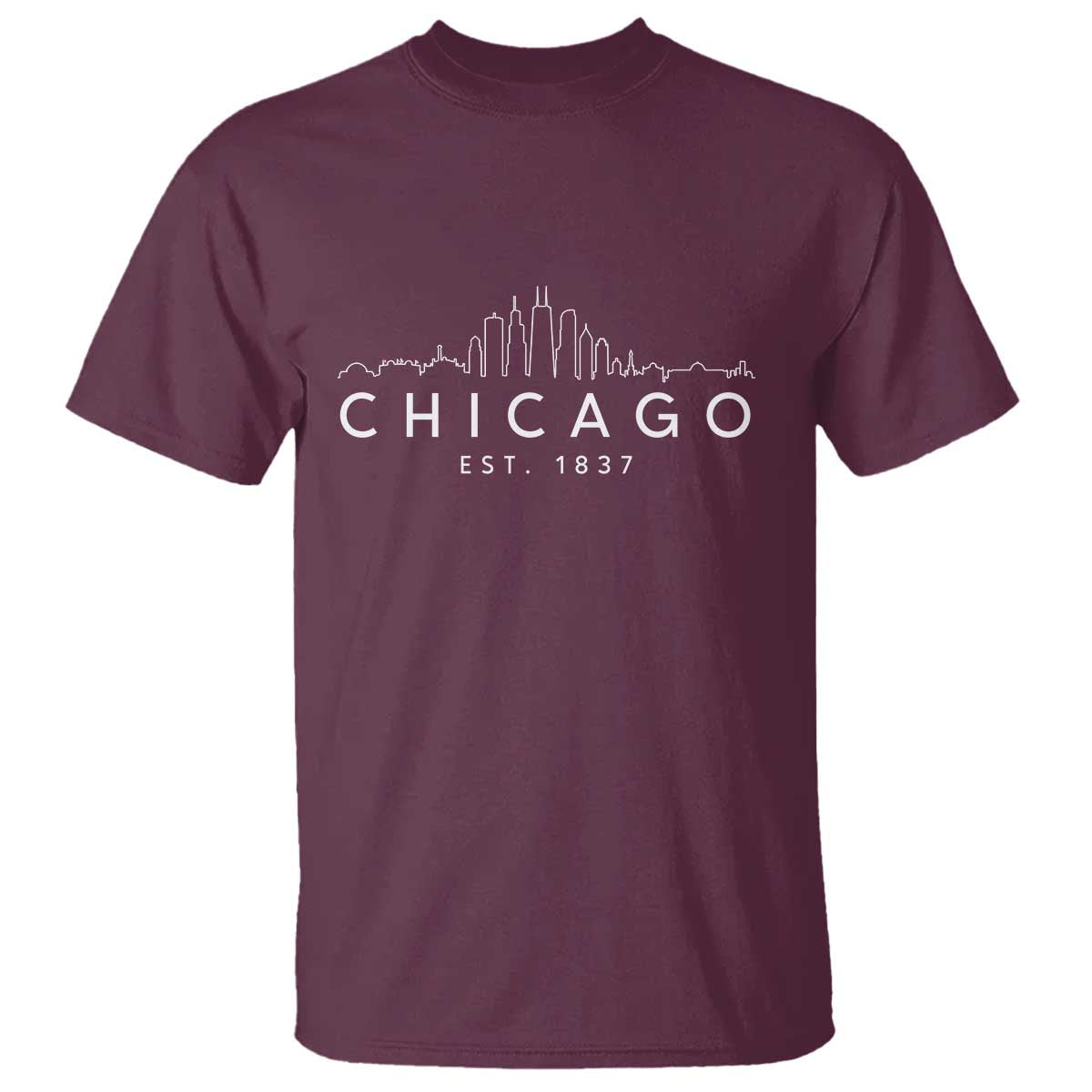 Chicago Downtown Skyline Minimalist Illinois Souvenir T Shirt TS14 Maroon Print Your Wear