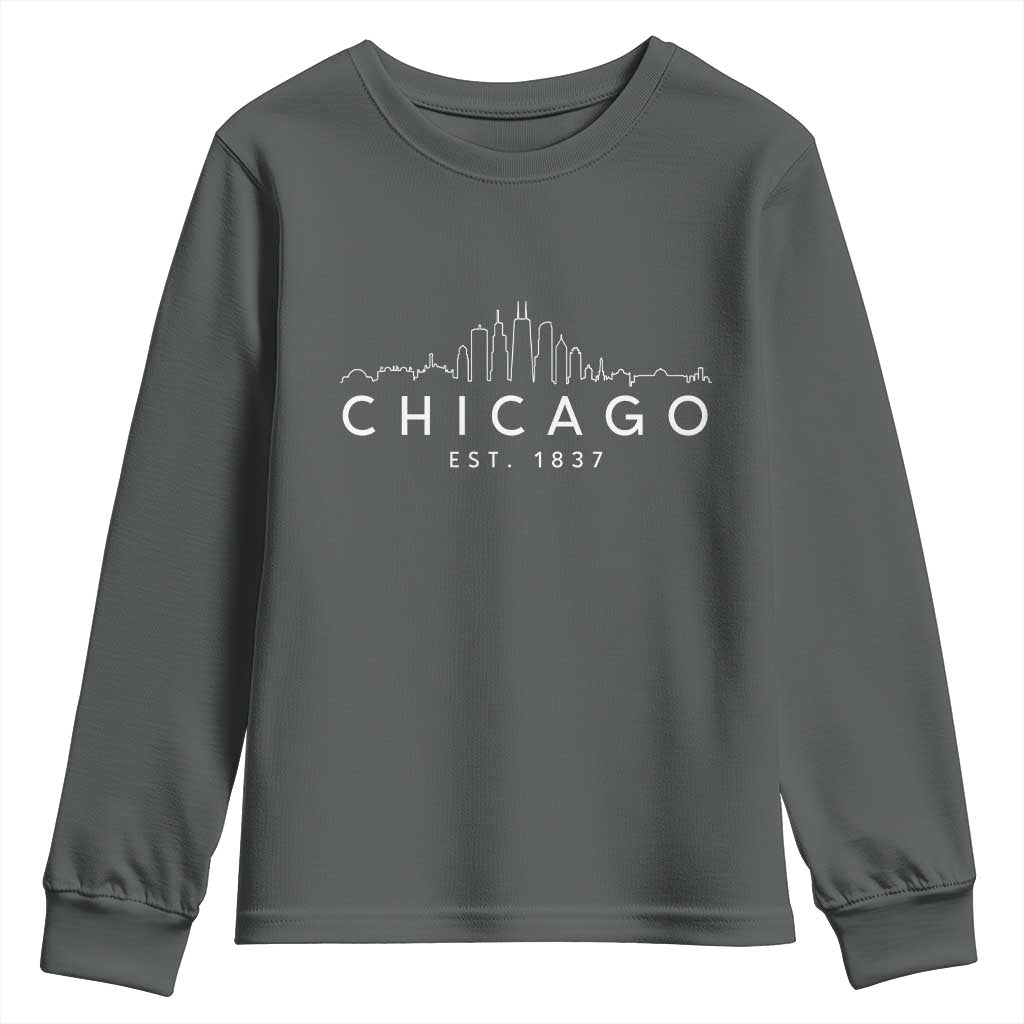Chicago Downtown Skyline Minimalist Illinois Souvenir Youth Sweatshirt TS14 Dark Heather Print Your Wear