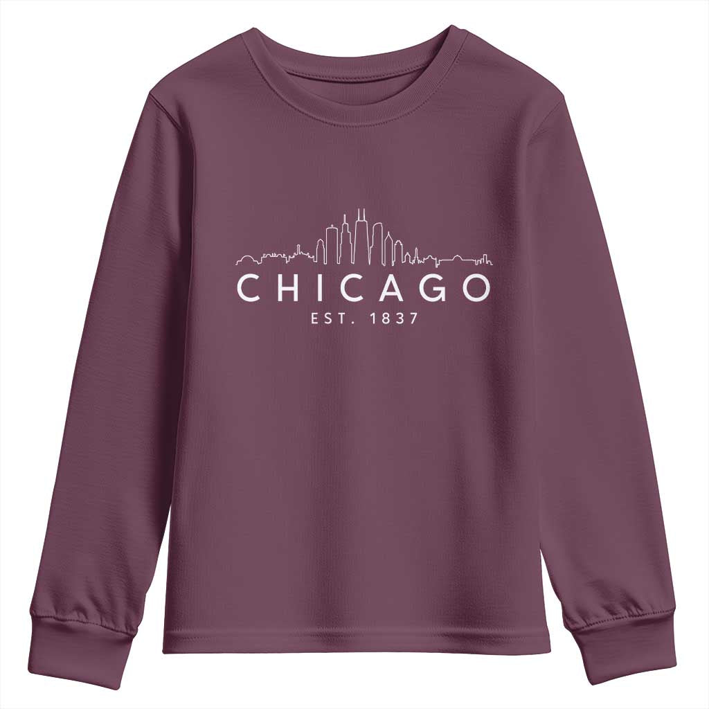 Chicago Downtown Skyline Minimalist Illinois Souvenir Youth Sweatshirt TS14 Maroon Print Your Wear
