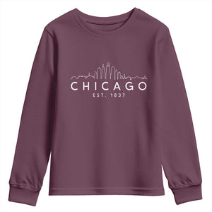 Chicago Downtown Skyline Minimalist Illinois Souvenir Youth Sweatshirt TS14 Maroon Print Your Wear