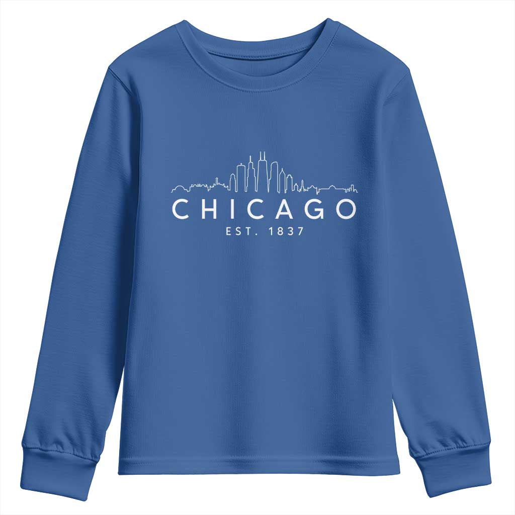 Chicago Downtown Skyline Minimalist Illinois Souvenir Youth Sweatshirt TS14 Royal Blue Print Your Wear
