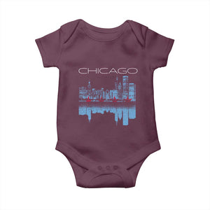Chicago City Skyline Night Lights Baby Onesie TS14 Maroon Print Your Wear