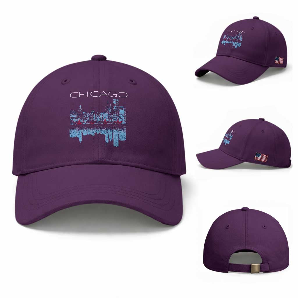 Chicago City Skyline Night Lights Baseball Cap TS14 Baseball Cap Universal Fit Purple Print Your Wear
