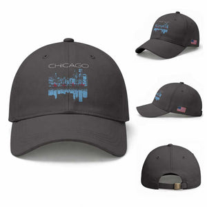 Chicago City Skyline Night Lights Baseball Cap TS14 Baseball Cap Universal Fit Dark Gray Print Your Wear