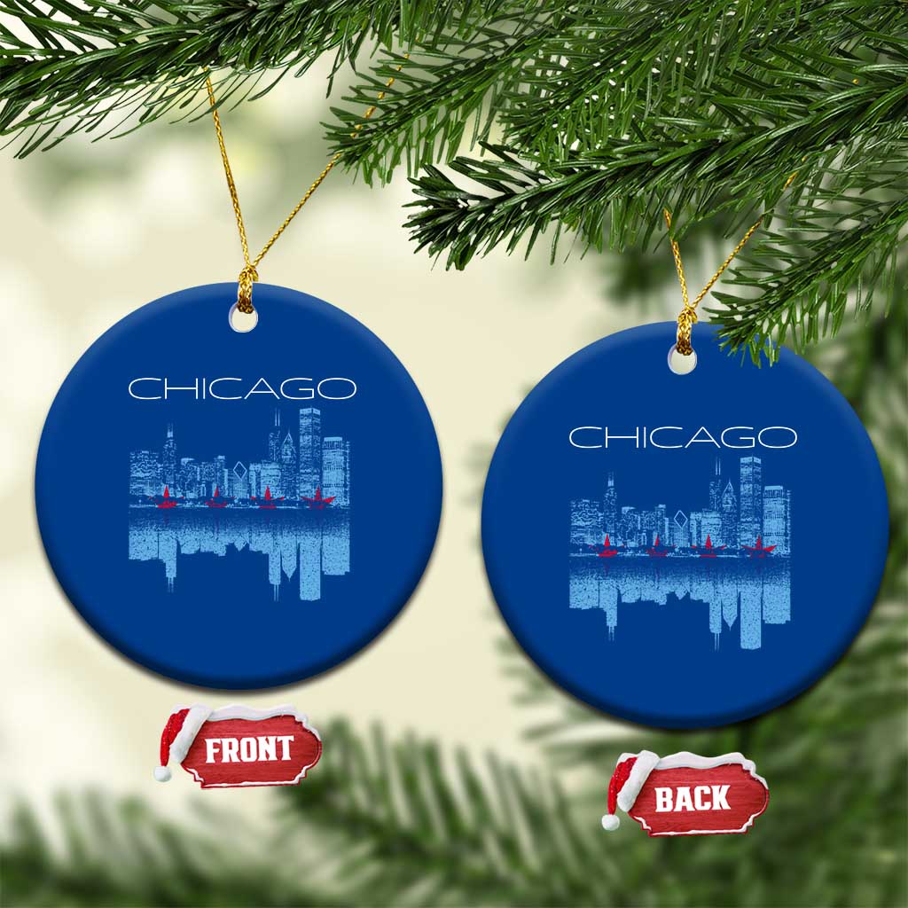 Chicago City Skyline Night Lights Ceramic Ornament TS14 1pc Blue Print Your Wear