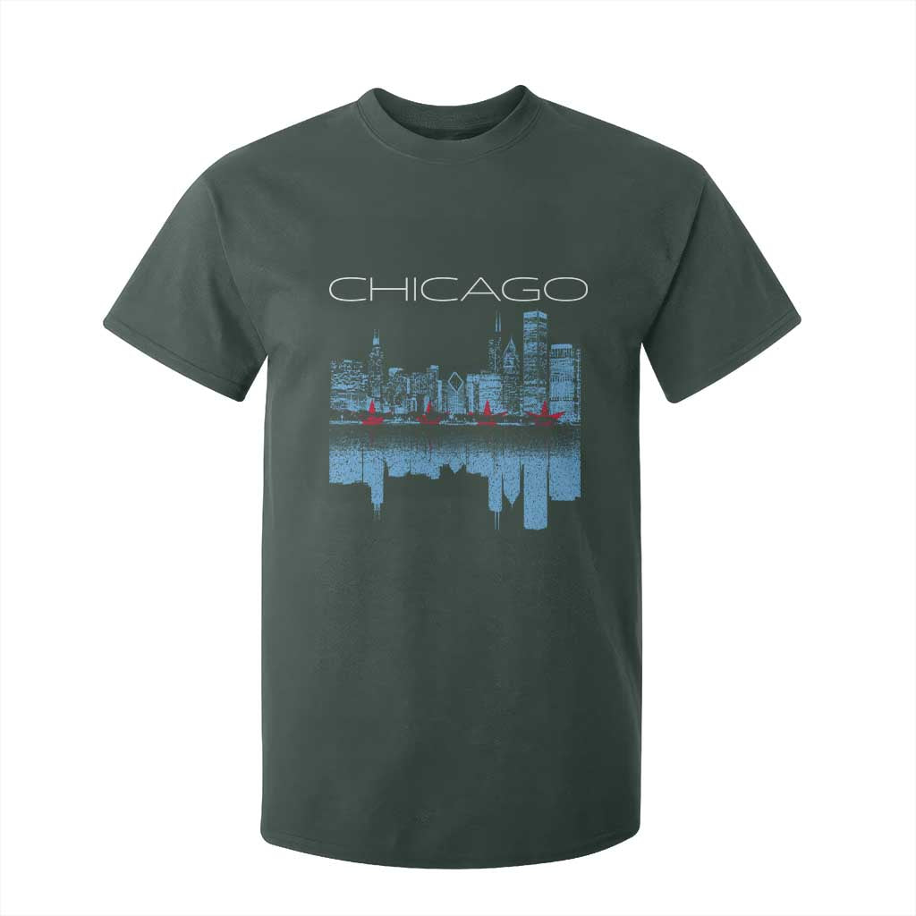 Chicago City Skyline Night Lights T Shirt For Kid TS14 Dark Forest Green Print Your Wear