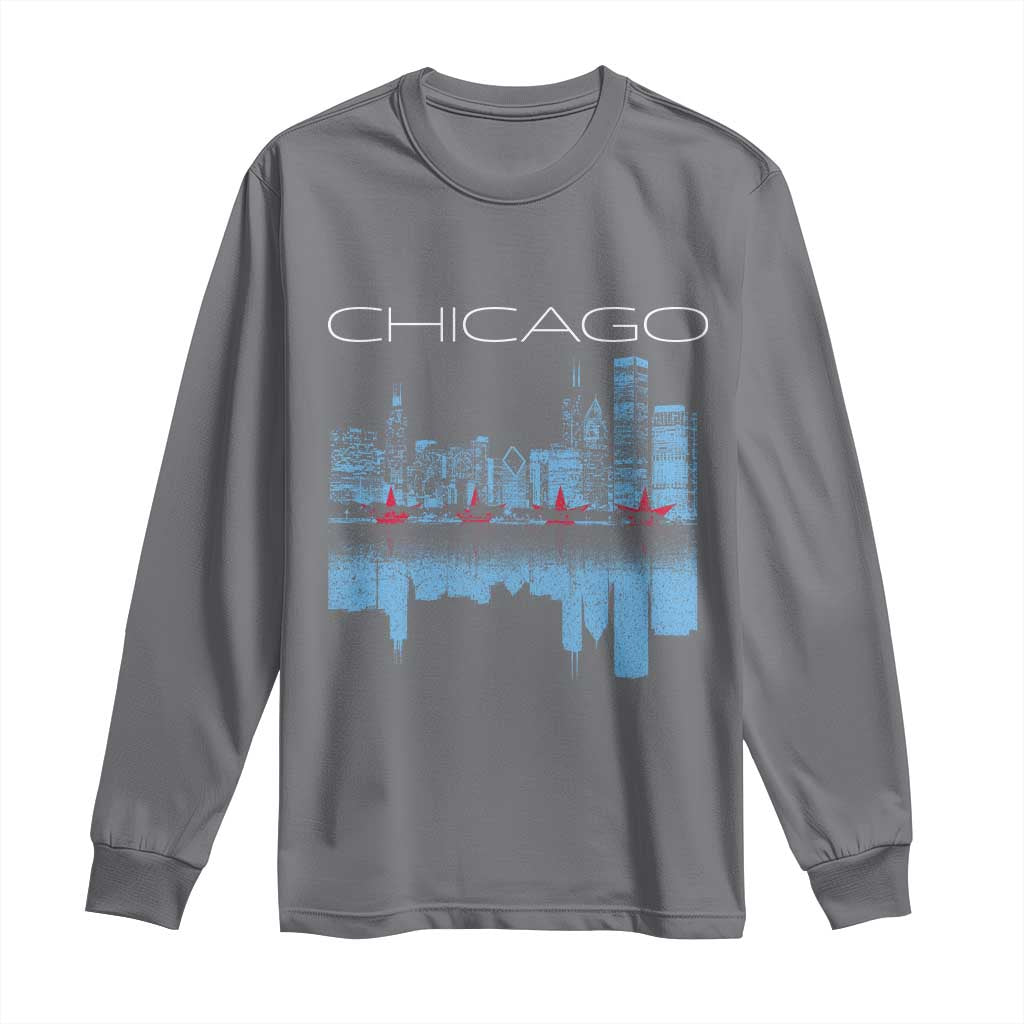 Chicago City Skyline Night Lights Long Sleeve Shirt TS14 Charcoal Print Your Wear