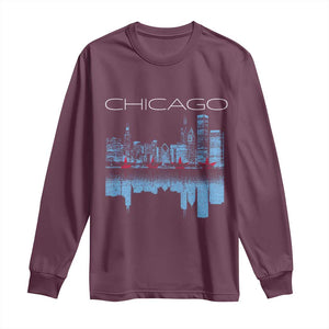 Chicago City Skyline Night Lights Long Sleeve Shirt TS14 Maroon Print Your Wear