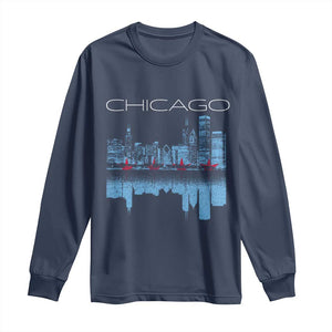 Chicago City Skyline Night Lights Long Sleeve Shirt TS14 Navy Print Your Wear