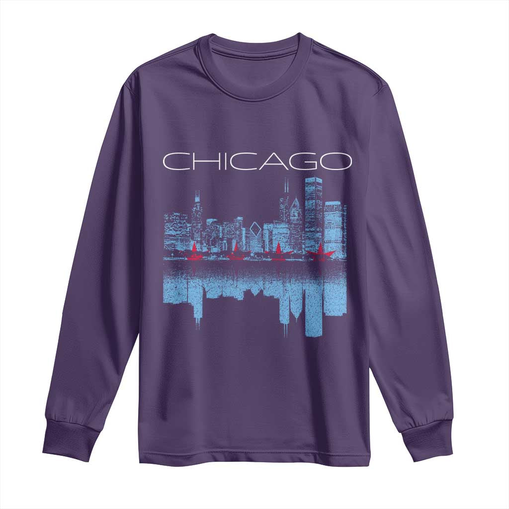 Chicago City Skyline Night Lights Long Sleeve Shirt TS14 Purple Print Your Wear