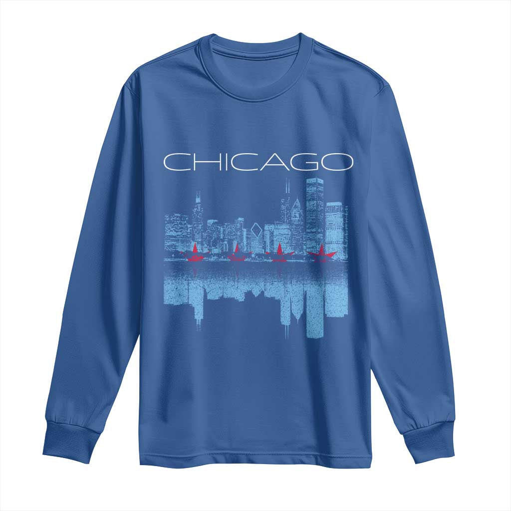 Chicago City Skyline Night Lights Long Sleeve Shirt TS14 Royal Blue Print Your Wear