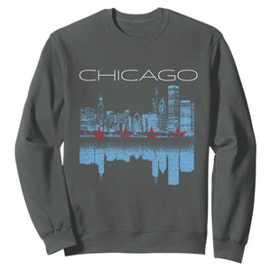 Chicago City Skyline Night Lights Sweatshirt TS14 Dark Heather Print Your Wear