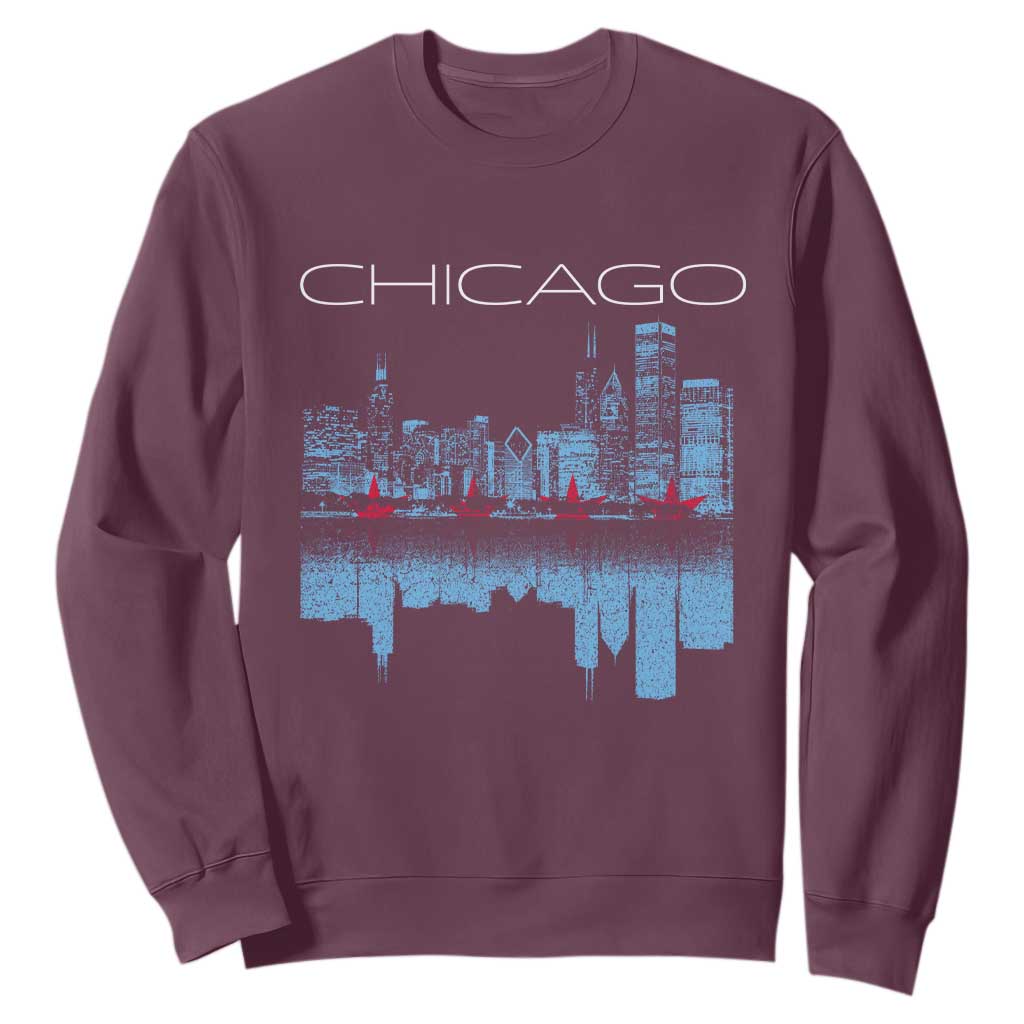 Chicago City Skyline Night Lights Sweatshirt TS14 Maroon Print Your Wear