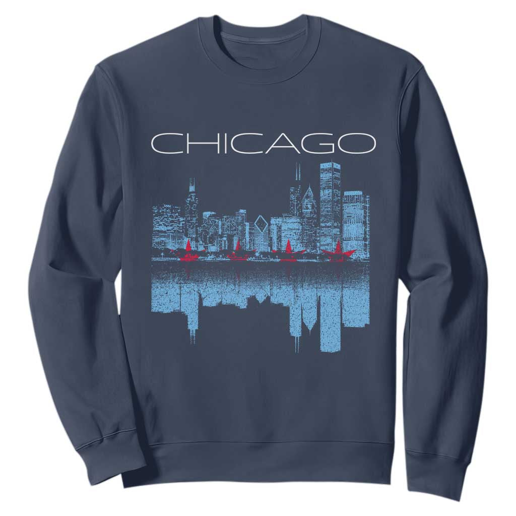 Chicago City Skyline Night Lights Sweatshirt TS14 Navy Print Your Wear