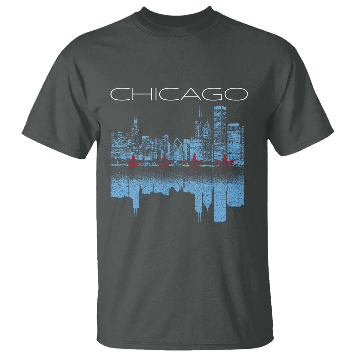 Chicago City Skyline Night Lights T Shirt TS14 Dark Heather Print Your Wear