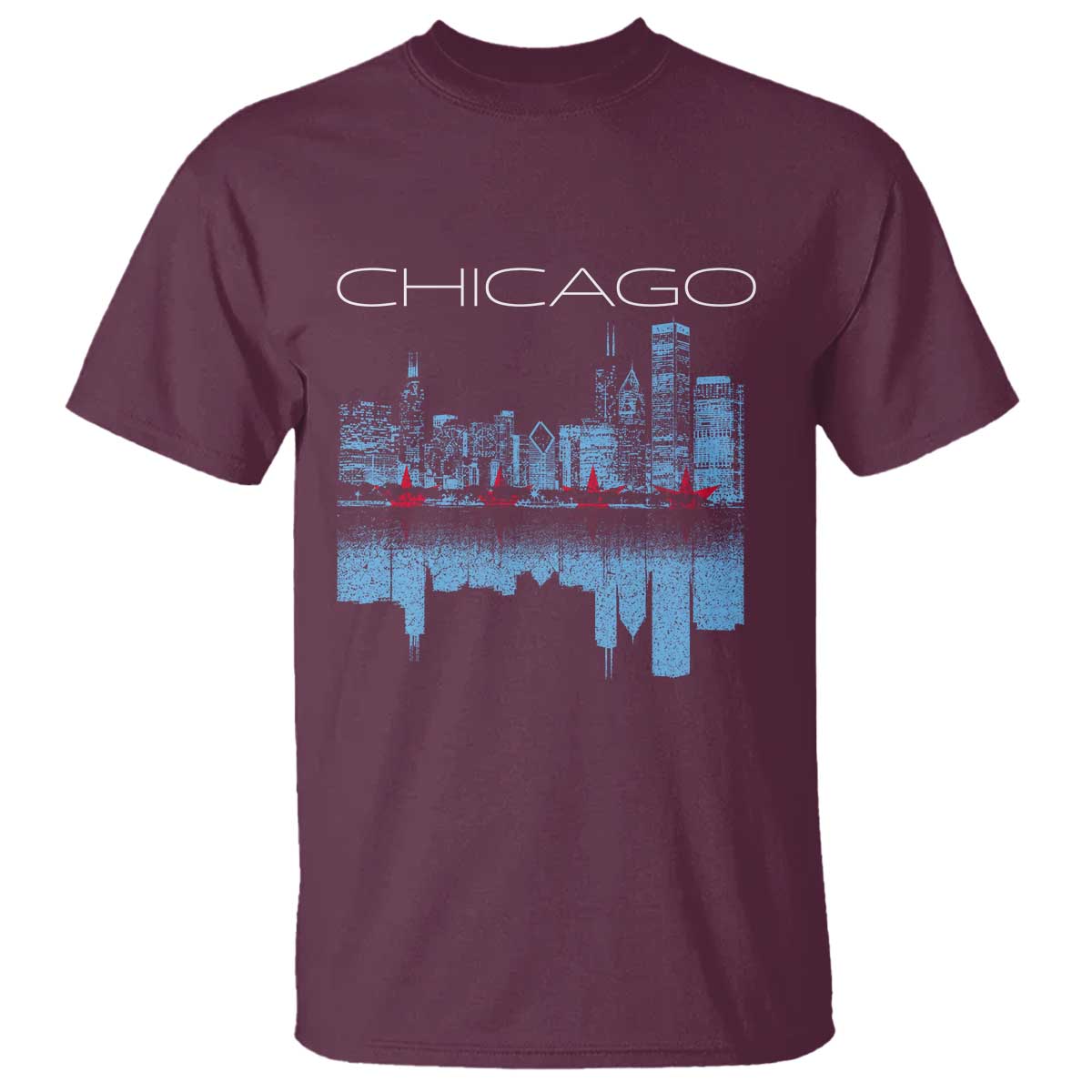 Chicago City Skyline Night Lights T Shirt TS14 Maroon Print Your Wear