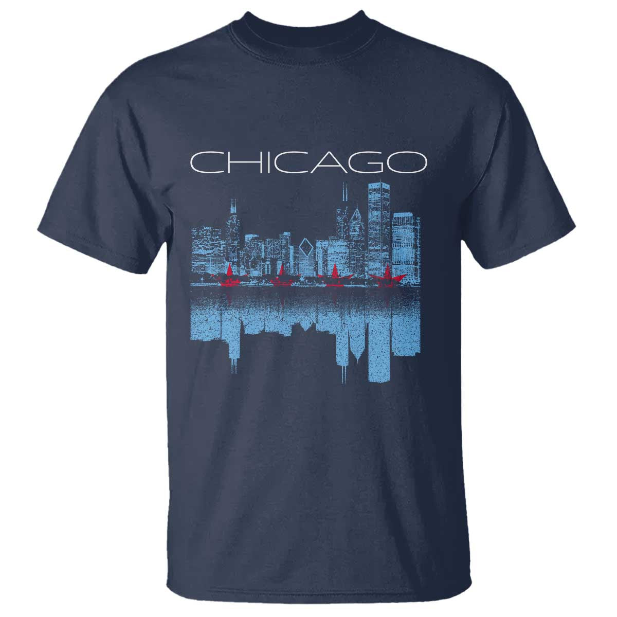 Chicago City Skyline Night Lights T Shirt TS14 Navy Print Your Wear