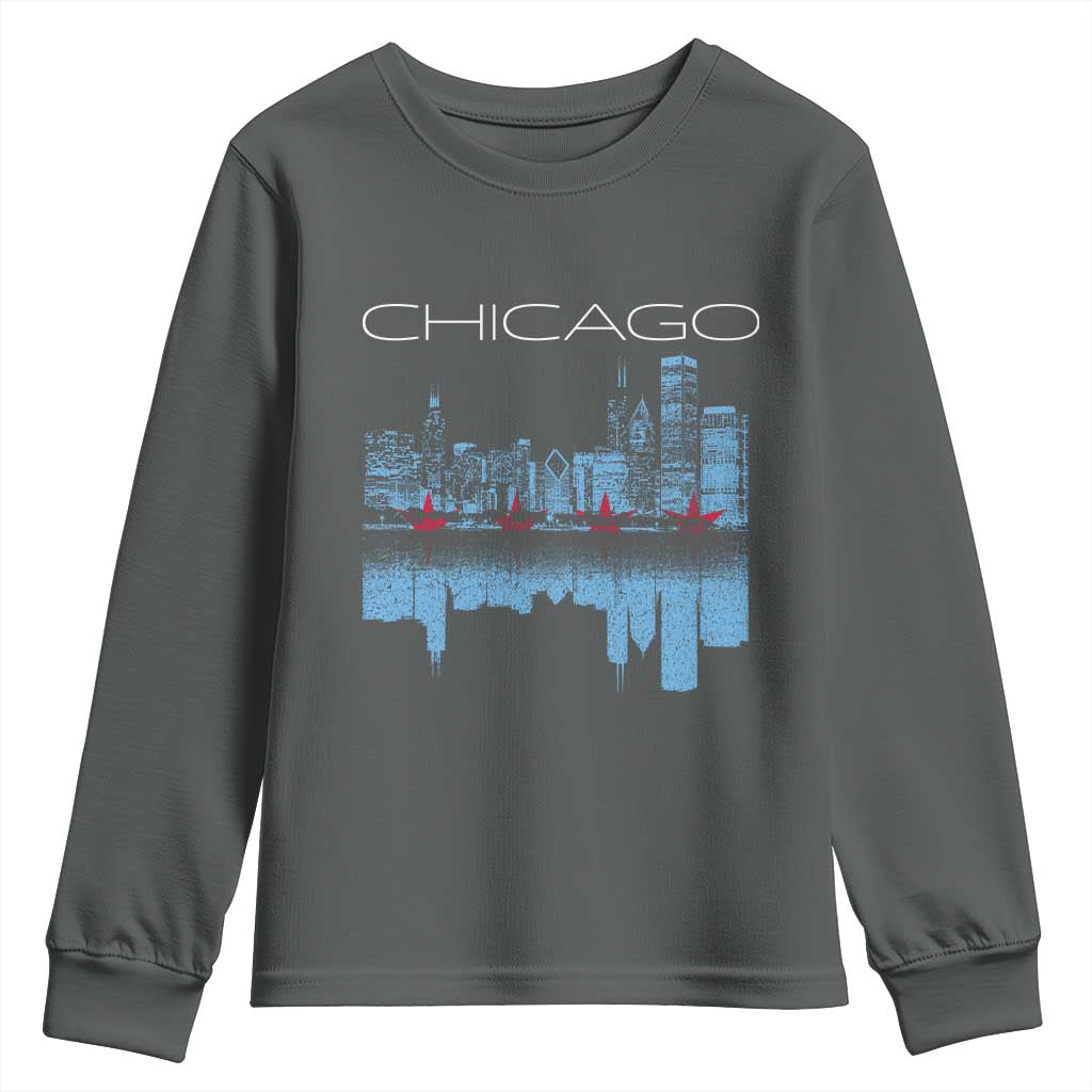 Chicago City Skyline Night Lights Youth Sweatshirt TS14 Dark Heather Print Your Wear