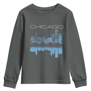 Chicago City Skyline Night Lights Youth Sweatshirt TS14 Dark Heather Print Your Wear