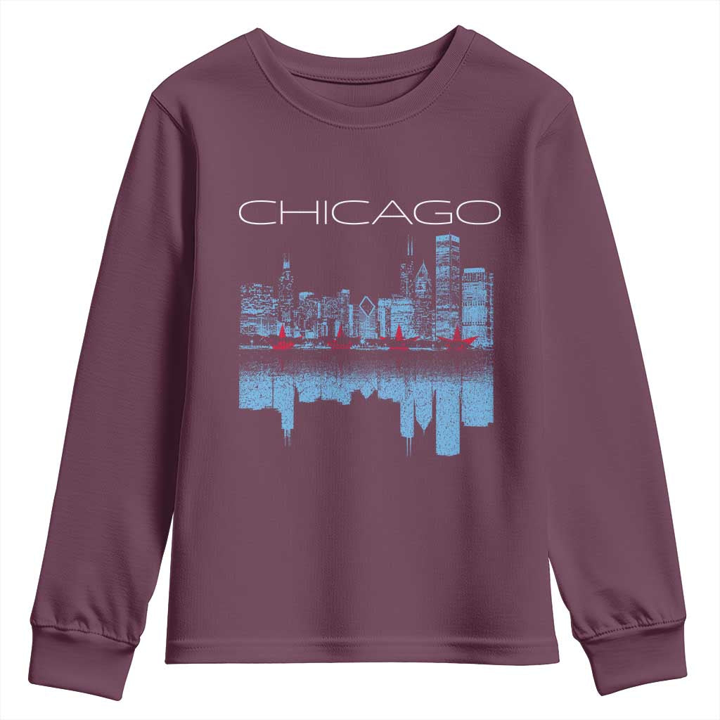 Chicago City Skyline Night Lights Youth Sweatshirt TS14 Maroon Print Your Wear