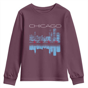 Chicago City Skyline Night Lights Youth Sweatshirt TS14 Maroon Print Your Wear