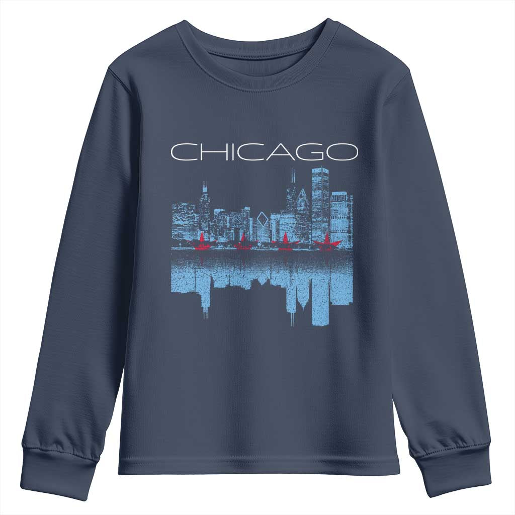 Chicago City Skyline Night Lights Youth Sweatshirt TS14 Navy Print Your Wear