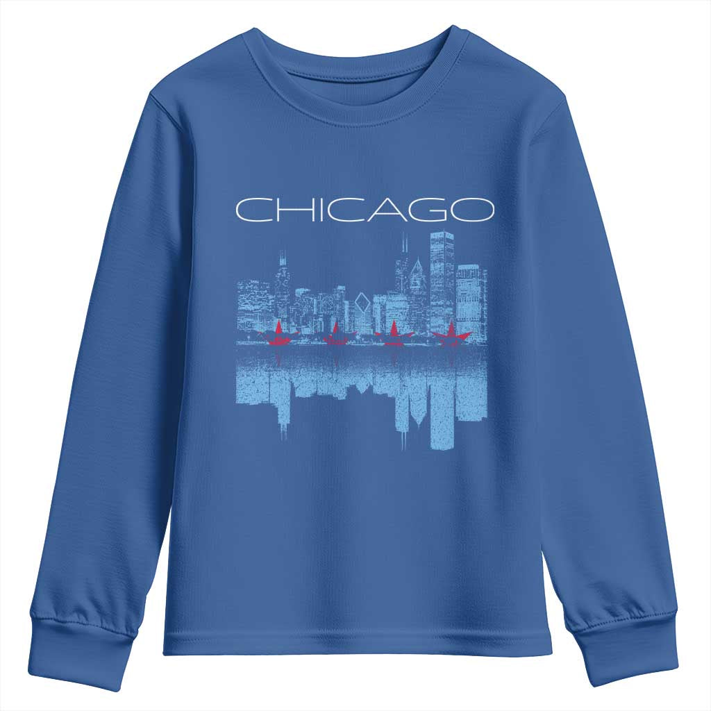 Chicago City Skyline Night Lights Youth Sweatshirt TS14 Royal Blue Print Your Wear
