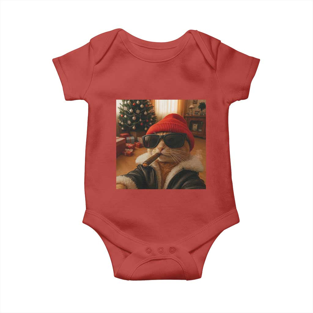 Funny Gangster Cats Christmas Baby Onesie Smoking Kitten Meme TS14 Red Print Your Wear