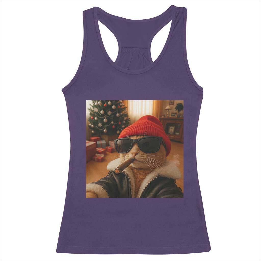 Funny Gangster Cats Christmas Racerback Tank Top Smoking Kitten Meme TS14 Purple Print Your Wear