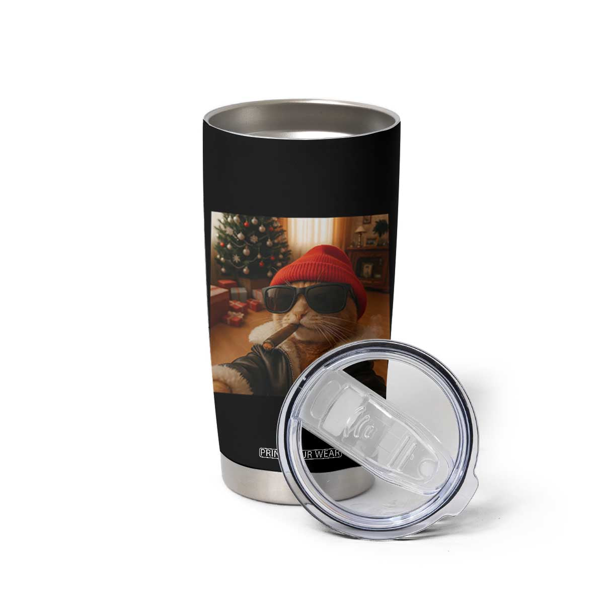 Funny Gangster Cats Christmas Tumbler Cup Smoking Kitten Meme TS14 Print Your Wear