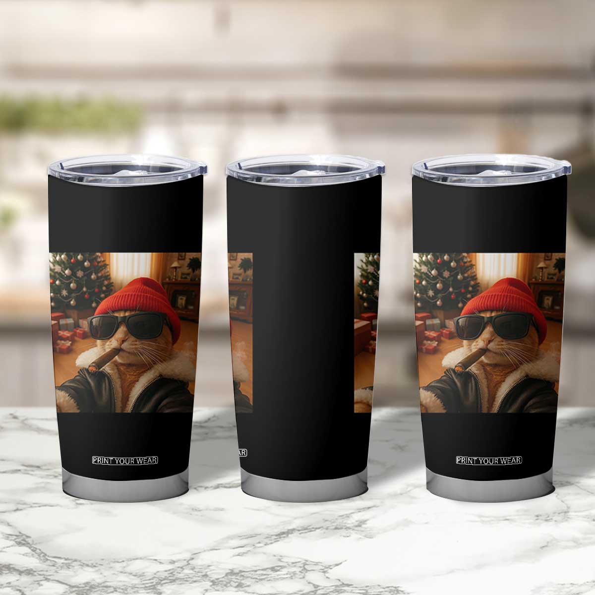 Funny Gangster Cats Christmas Tumbler Cup Smoking Kitten Meme TS14 Print Your Wear