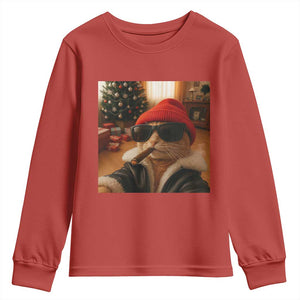 Funny Gangster Cats Christmas Youth Sweatshirt Smoking Kitten Meme TS14 Red Print Your Wear