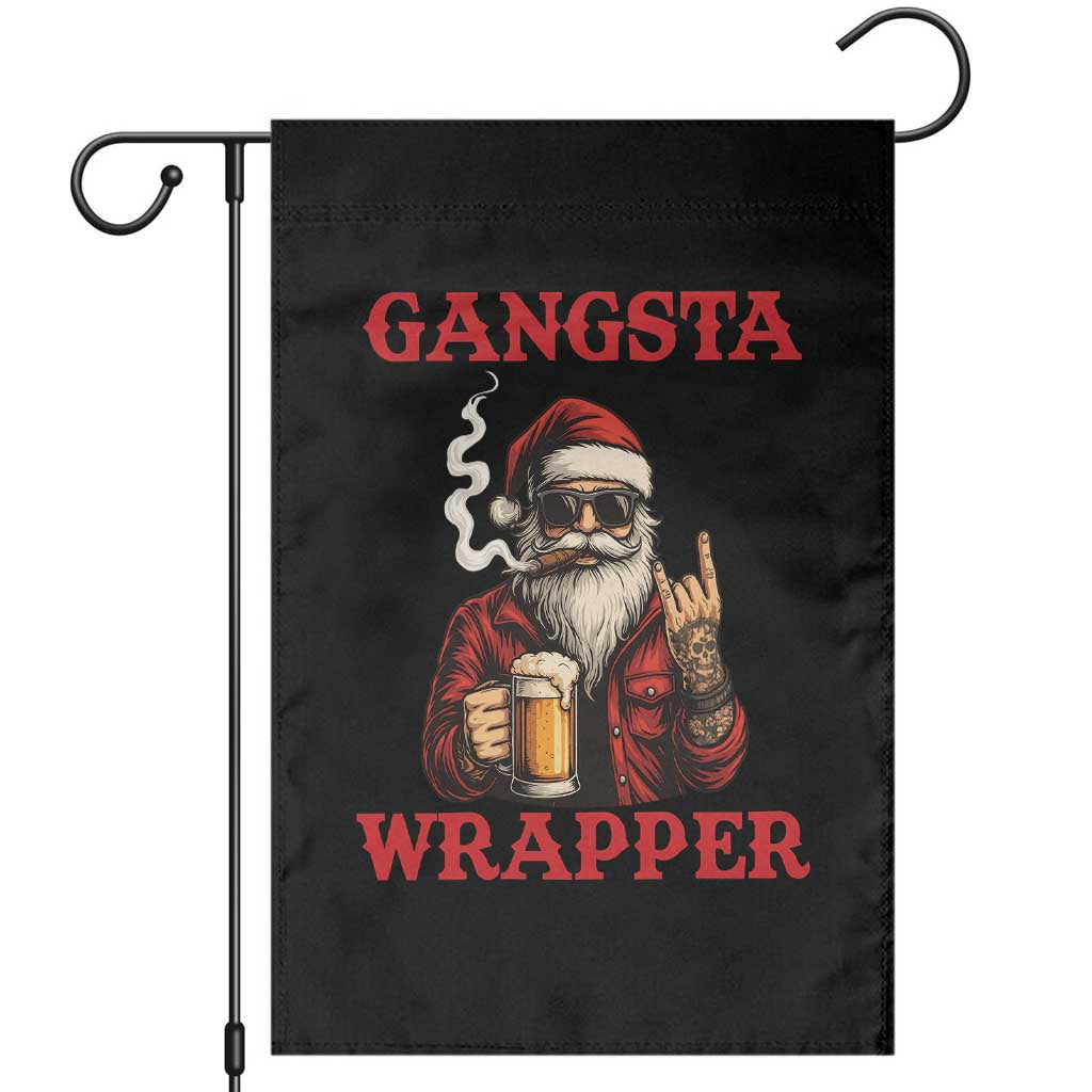 Funny Santa Drinking Beer Christmas Garden Flag Gangster Rock On Hand Xmas TS14 Black Print Your Wear