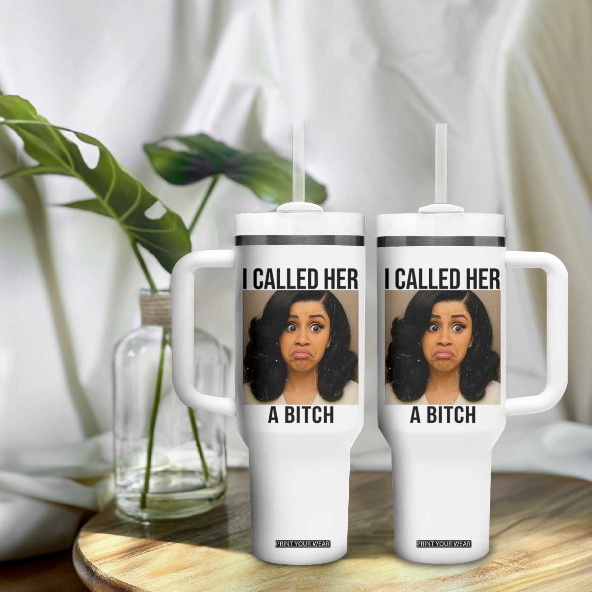 Funny Doll Face Meme Tumbler With Handle I Called Her A Bitch TS14 Print Your Wear