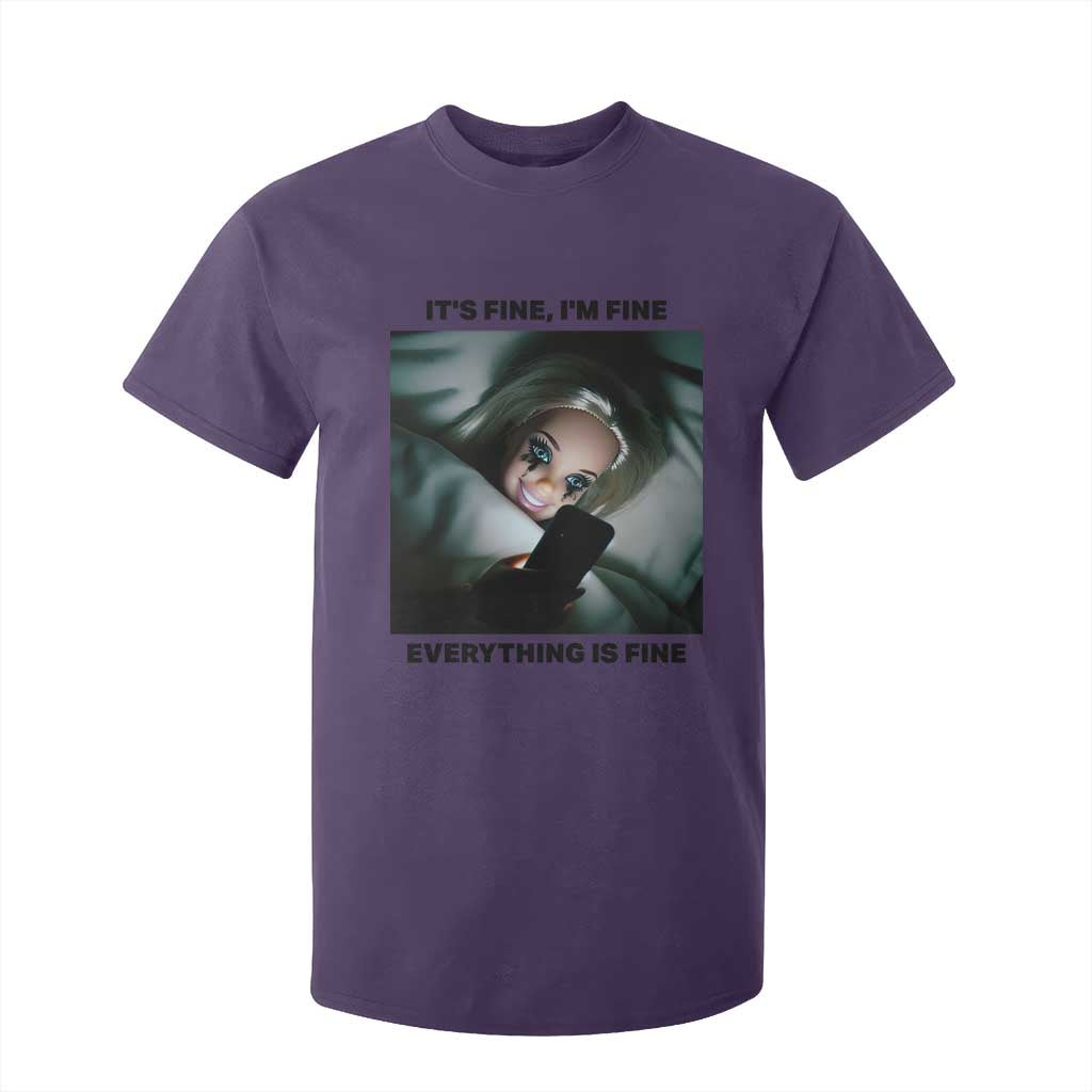 Funny Distressed Doll Face Meme T Shirt For Kid It Is Fine I Am Fine Everything Is Fine TS14 Purple Print Your Wear