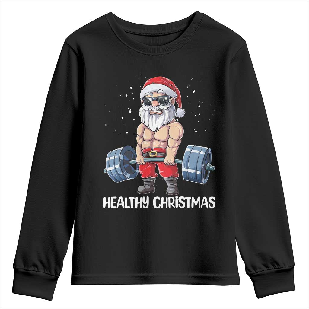 Funny Santa Gym Xmas Youth Sweatshirt Healthy Christmas TS14 Black Print Your Wear