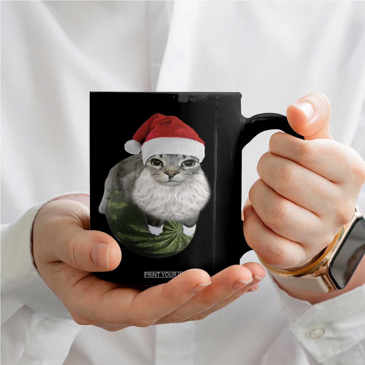 Watermelon Cat Christmas Coffee Mug Funny Silly Kitten Meme TS14 Print Your Wear