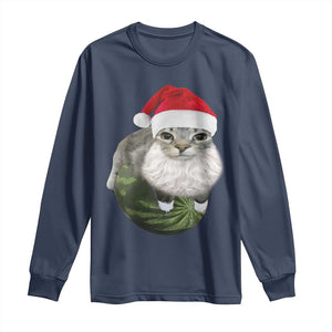 Watermelon Cat Christmas Long Sleeve Shirt Funny Silly Kitten Meme TS14 Navy Print Your Wear