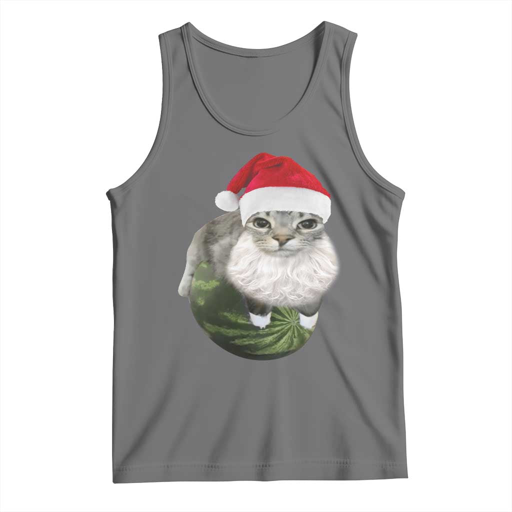 Watermelon Cat Christmas Tank Top Funny Silly Kitten Meme TS14 Black Heather Print Your Wear