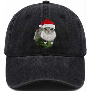 Watermelon Cat Christmas Washed Cotton Baseball Cap Funny Silly Kitten Meme TS14 Washed Cap Universal Fit Black Print Your Wear